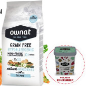 Натурална суха храна OWNAT GRAIN FREE HYPOALLERGENIC SALMON MONOPROTEIN - хипоалергенна формула БЕЗ зърнени култури, с 30% прясна сьомга 12кг + подарък контейнер
